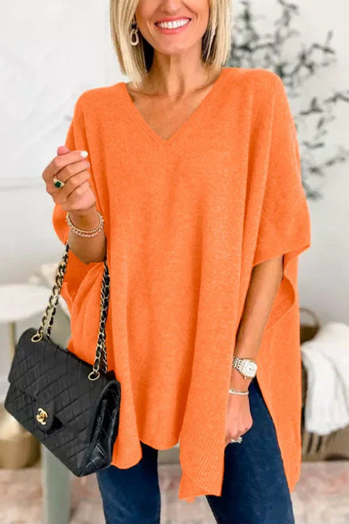 Women's Knitted Poncho Casual V-Neck Oversized