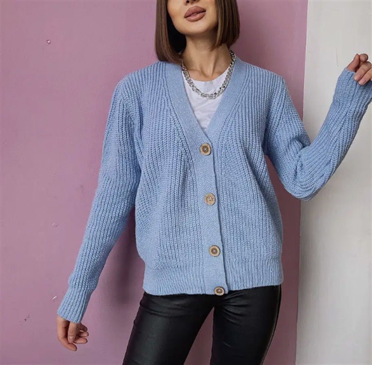 Women's Chunky Knit Cardigan Modern Buttons