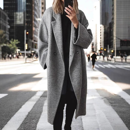 Women's Oversized Wool Coat Elegant Cut Large Pockets