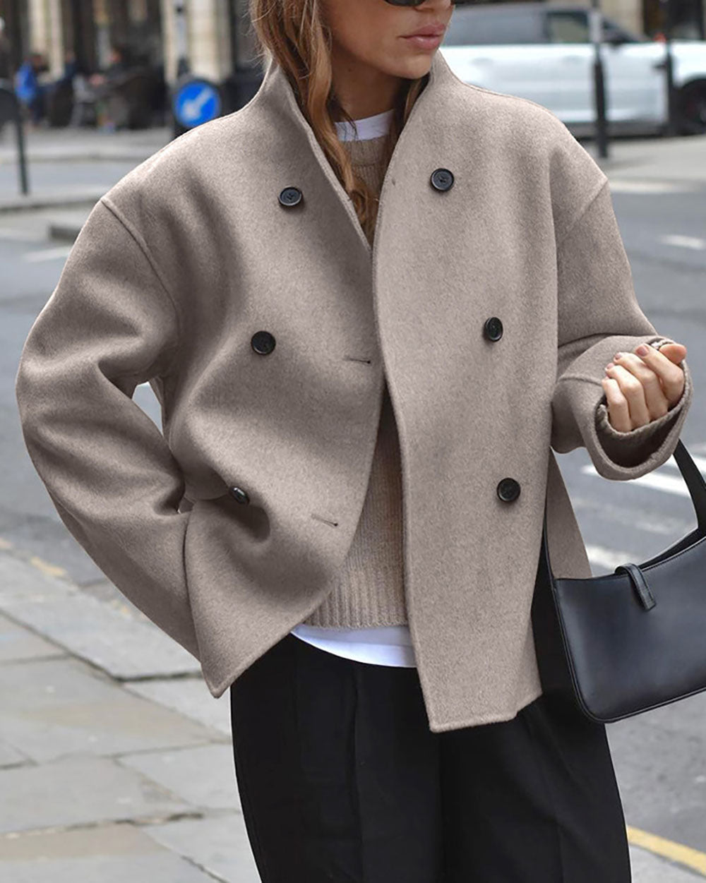 Stylish Wool Coat V-Neck Short