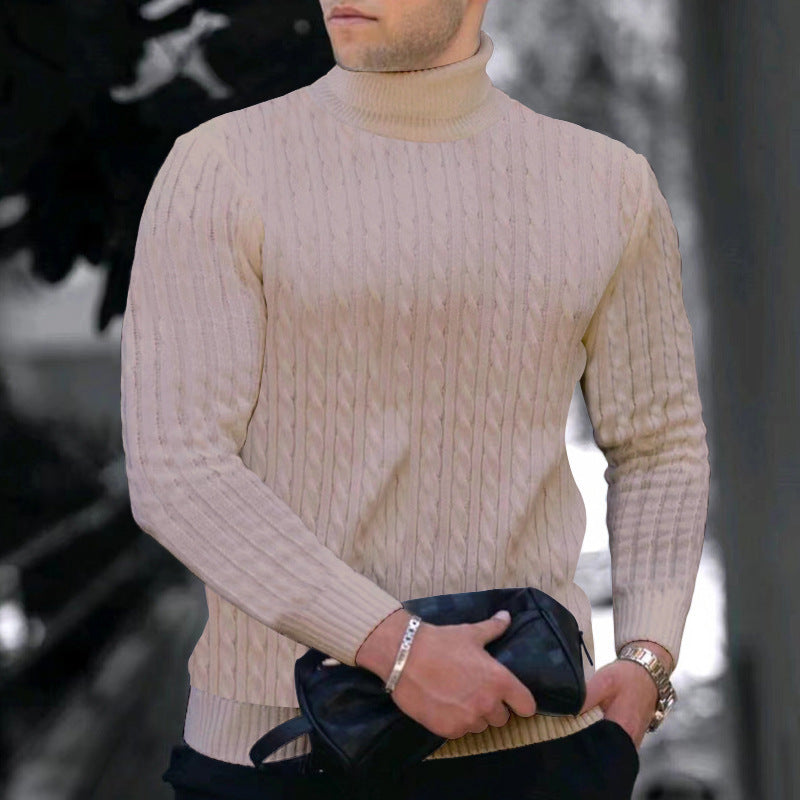 Men's Turtleneck Sweater Elegant Cable Knit Design