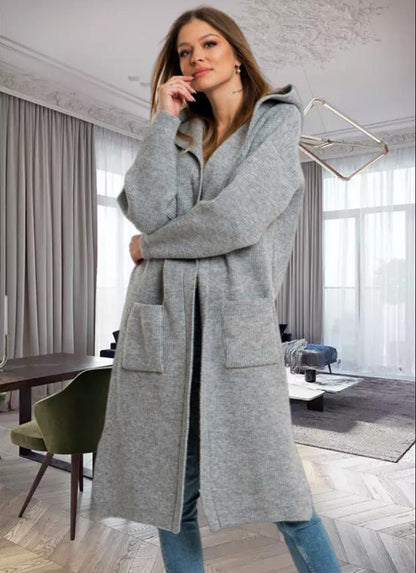 Women's Knitted Cardigan Warm Hood Large Pockets