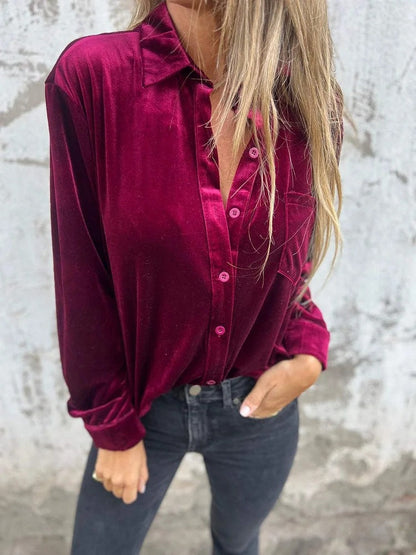 Women's Elegant Silk Blouse Classic Style Long Sleeve
