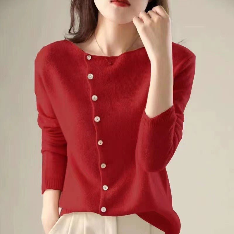 Elegant Long-Sleeve Button-Up Sweater for Women
