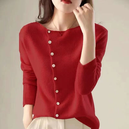 Elegant Long-Sleeve Button-Up Sweater for Women