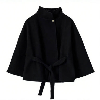 Women's Cape Jacket Elegant Tie Belt High Neck