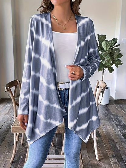 Long Cardigan Open Front Tie Dye Pattern Women