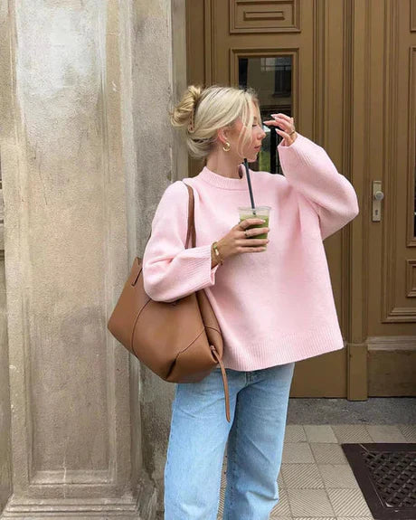 Damen Rundhals Pullover Weich - IdealeKleiden