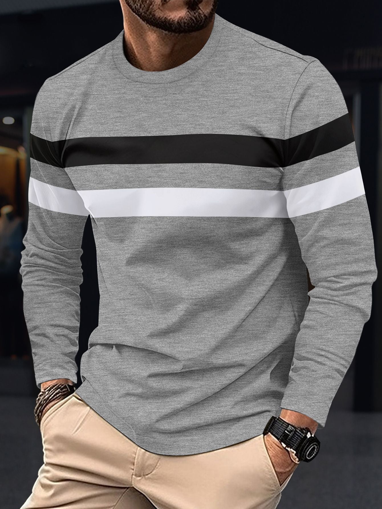 Men's Long-Sleeve Shirt Sporty Stripes Fashionable