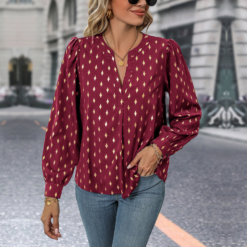Women's Blouse Elegant V-Neck Graphic Print