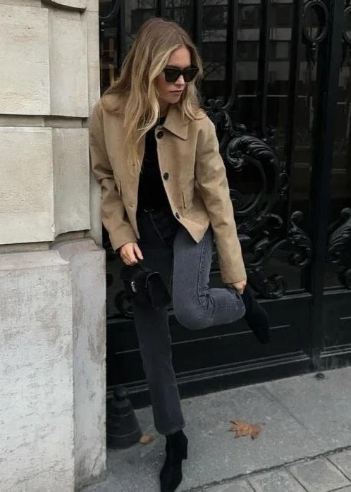 Stylische Wolljacke Camel Beige Oversized - IdealeKleiden