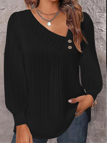 Women's Blouse Asymmetric Elegant Button Detail