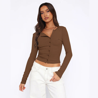 Women's Long-Sleeve Shirt Figure-Hugging Elegant Buttons
