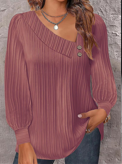 Women's Blouse Asymmetric Elegant Button Detail