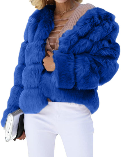 Damen Kunstpelz Jacke Weich Voluminös Elegantes Design