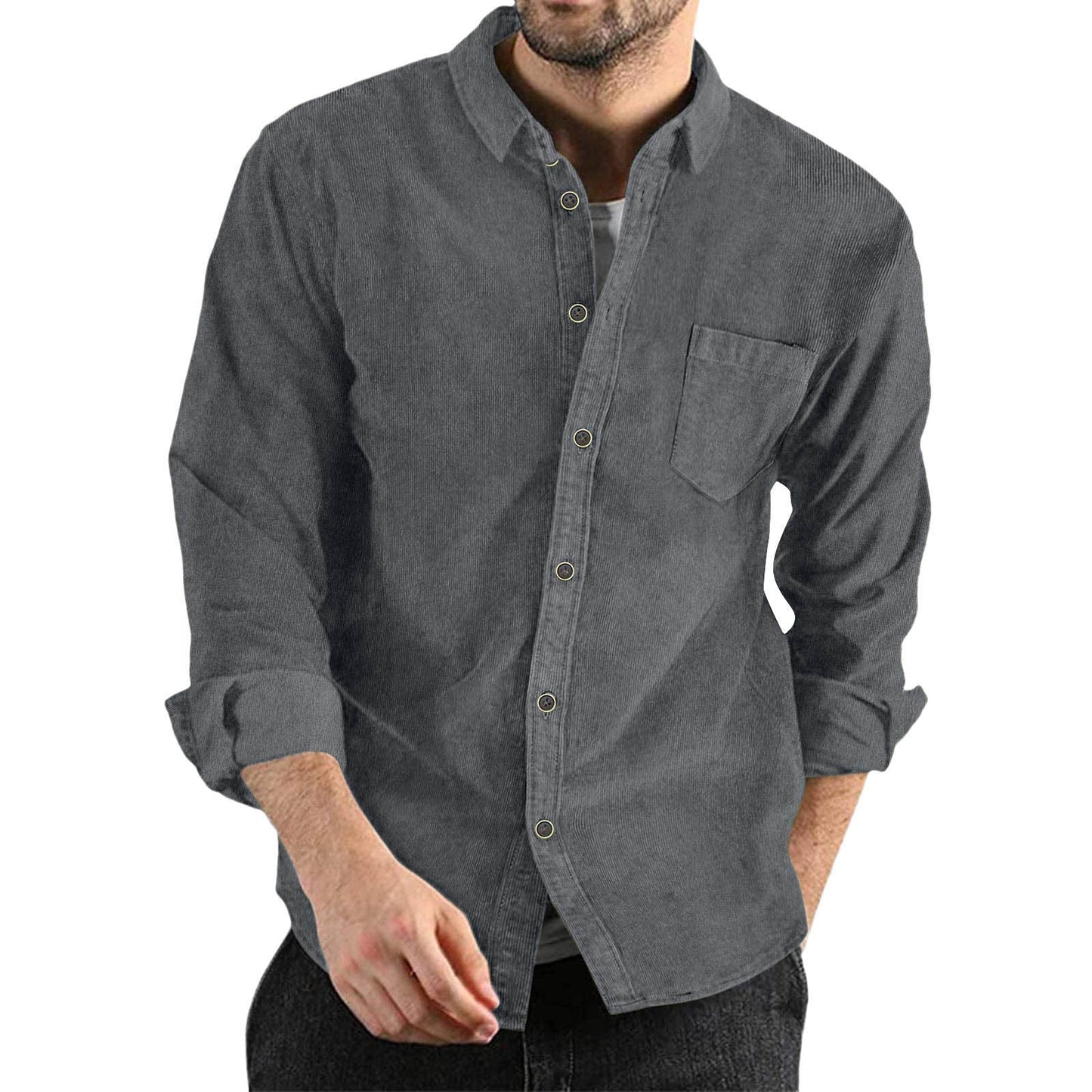 Men's Corduroy Shirt Elegant Design with Chest Pocket