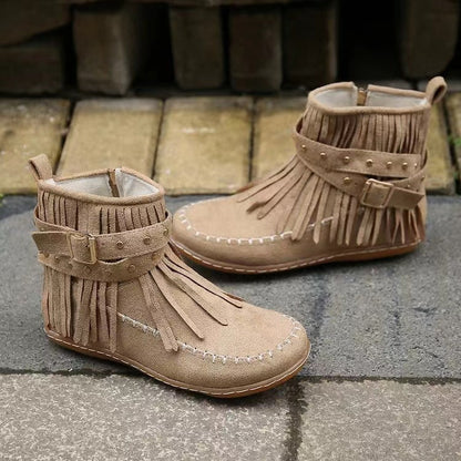 Leather Shoes Women Boots Moccasin Style Rivets