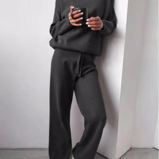 Damen Strickanzug Weite Hose Eleganter Rundhals - IdealeKleiden