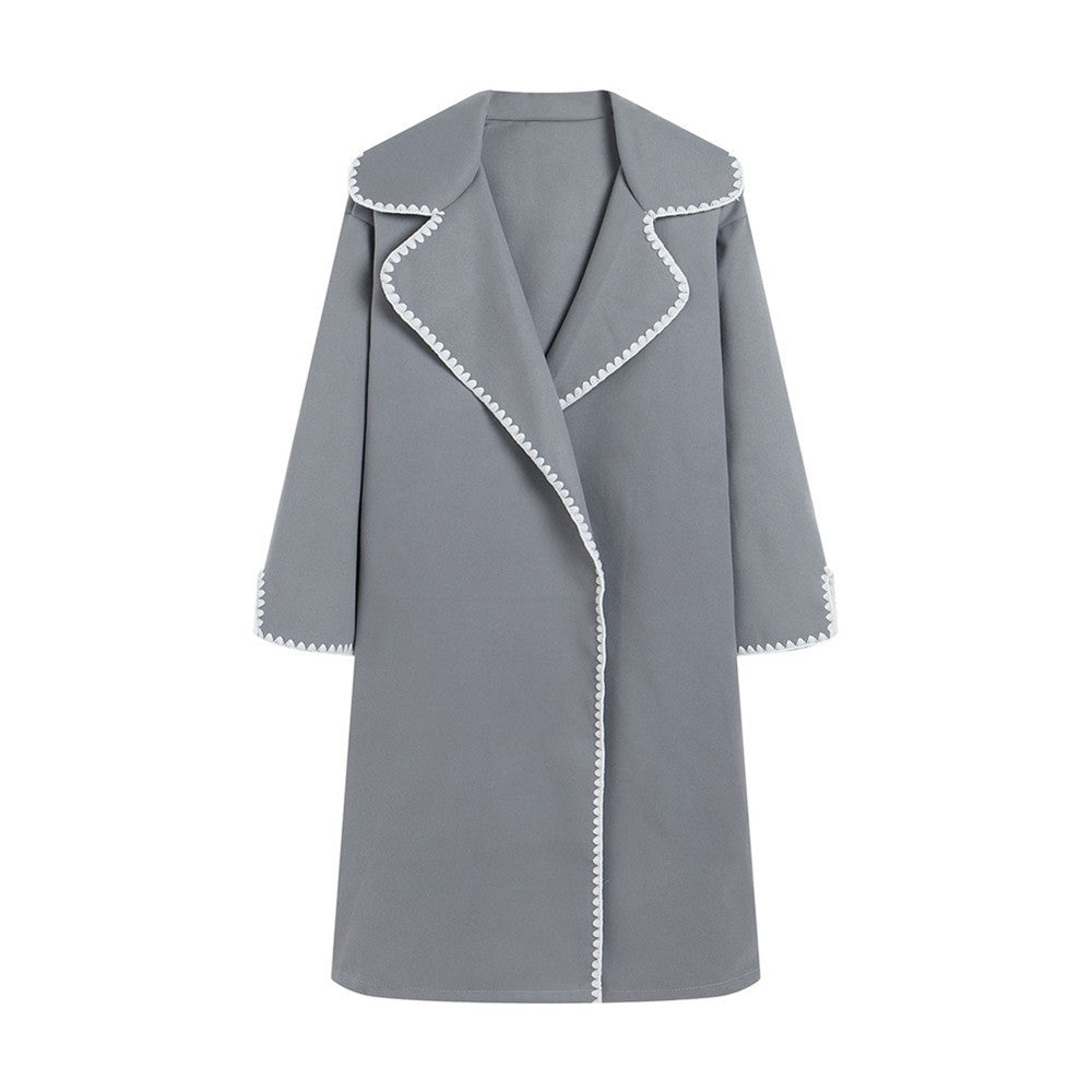 Windbreaker Wool-Look Plus Size Open Collar Embroidered