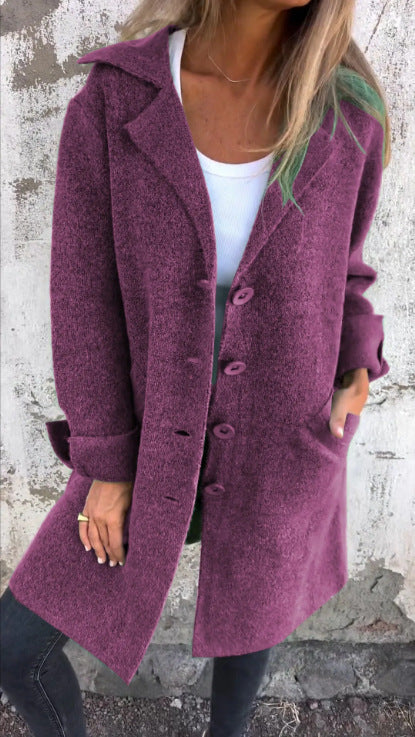 Mid-length wool coat Loose fit Elegant lapel collar