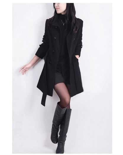 Elegant Trench Coat Long Women's Wool Blend Coat