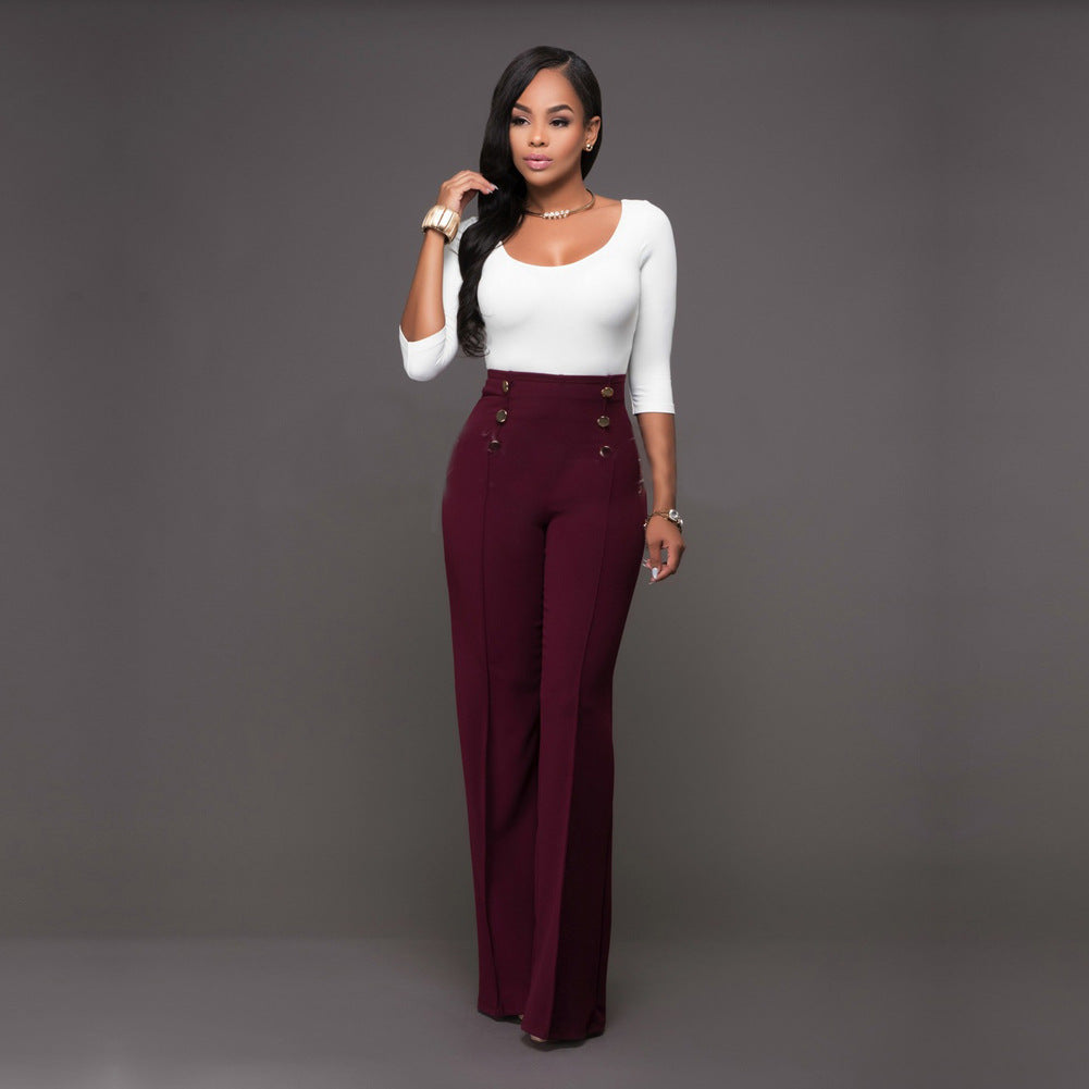 Women's Palazzo Pants High-Waisted Elegant Buttons