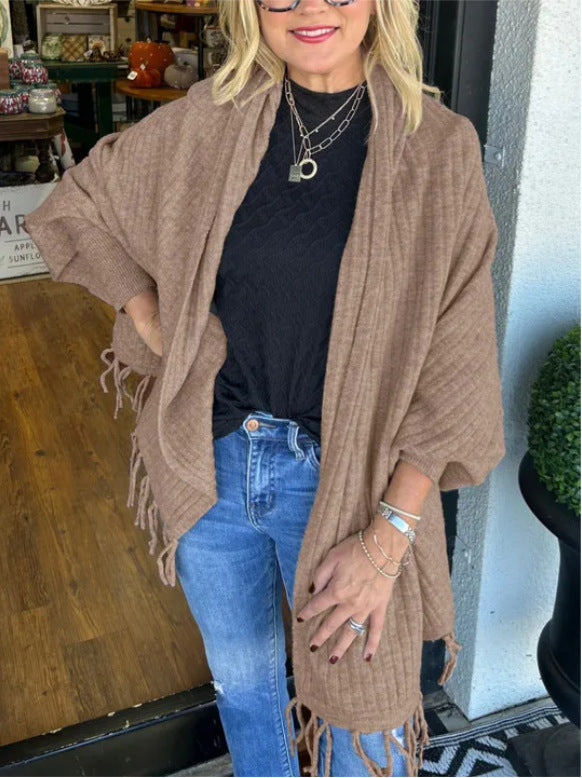 Women's Poncho with Fringes Elegant Wrap