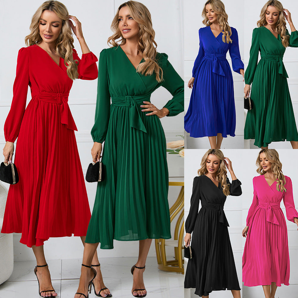 Damen Wickelkleid Elegant Faltenrock Schnürung - IdealeKleiden