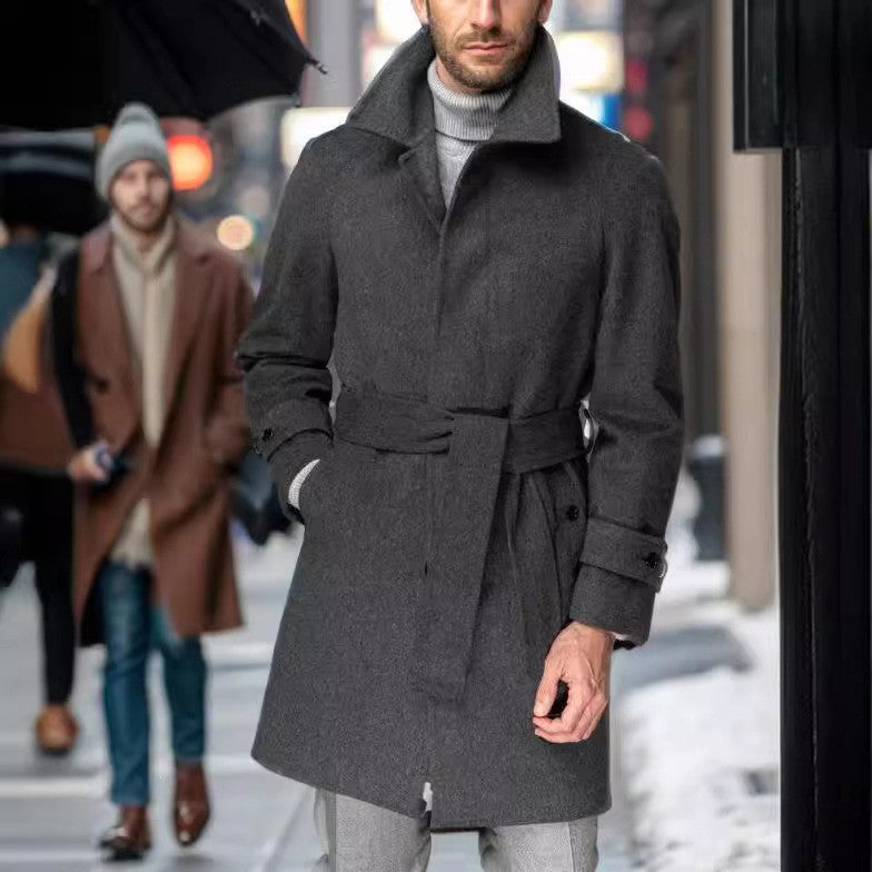 Men's Elegant Belted Classic Coat