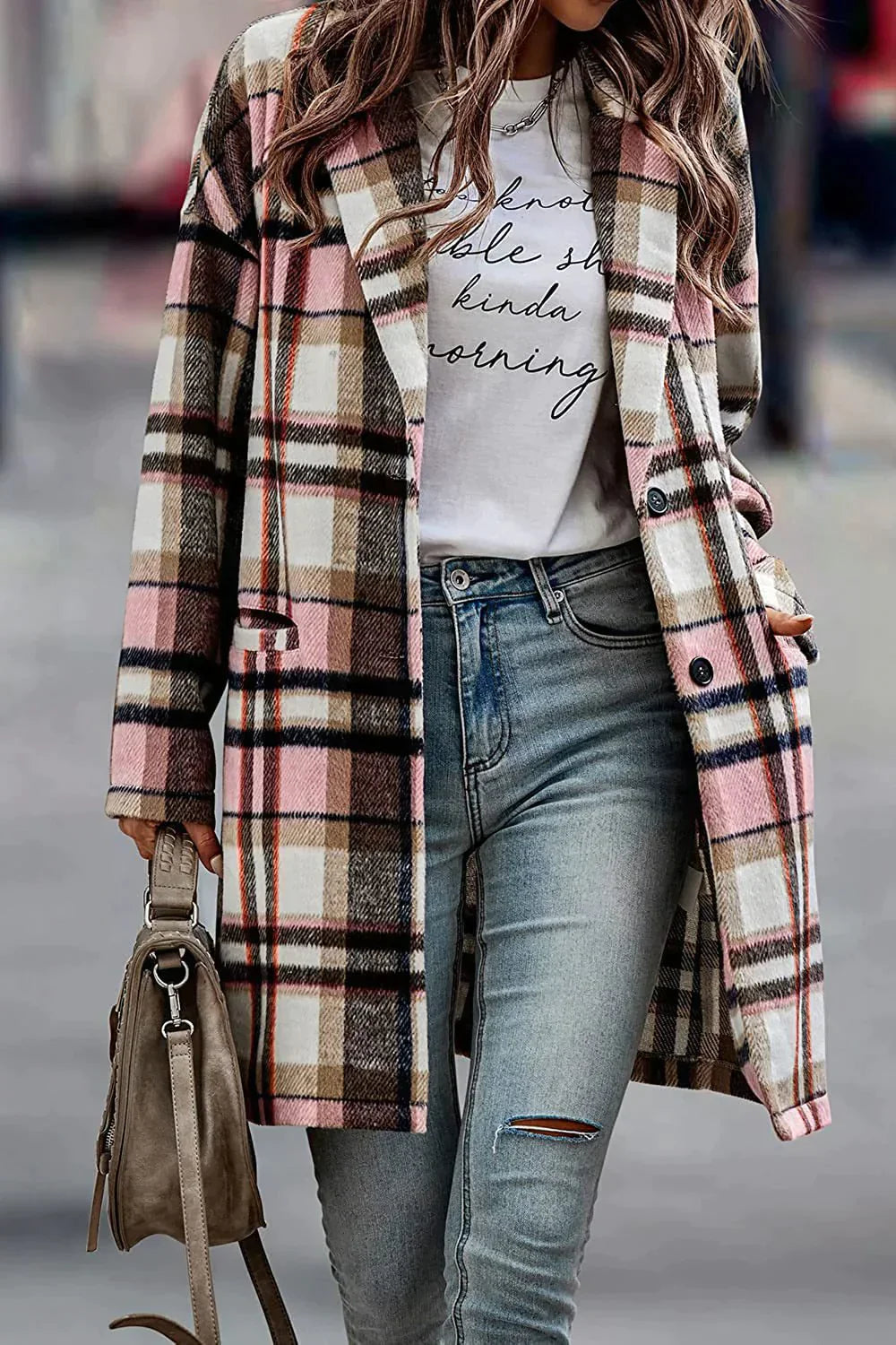 Women's Wool Coat Loose Wrinkle-free Plaid Pattern