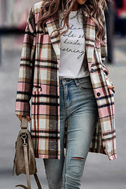 Women's Wool Coat Loose Wrinkle-free Plaid Pattern