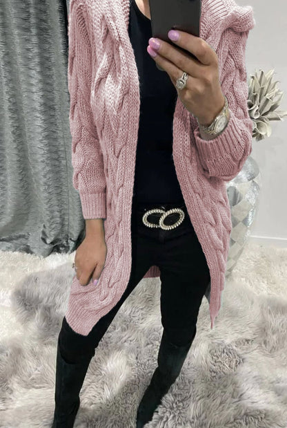 Women's Long Cable Knit Cardigan Elegant Design