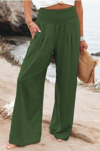 Women's Linen Trousers Wide Comfortable Pleat Detail
