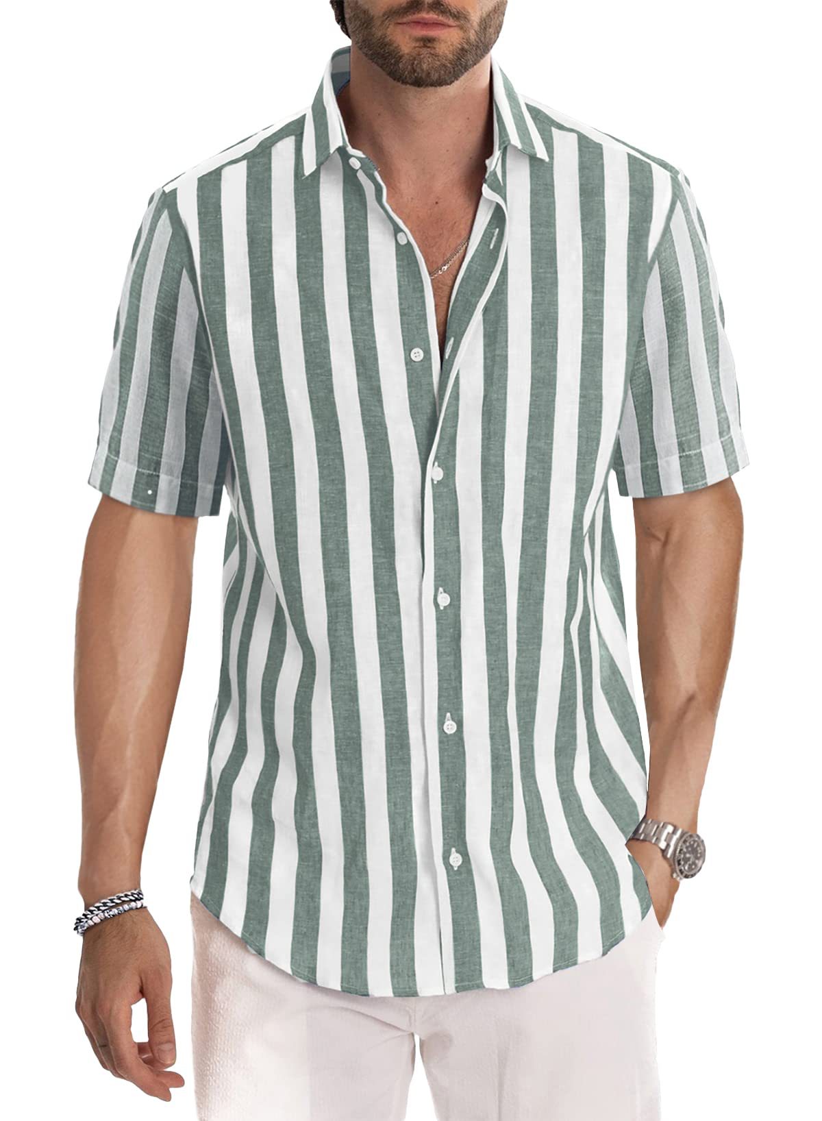 Men's Short-Sleeved Shirt Striped Modern Relaxed Fit