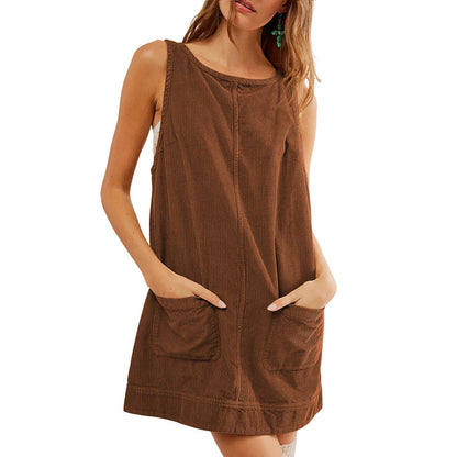 Women's Casual Jersey Dress Round Neck with Pockets