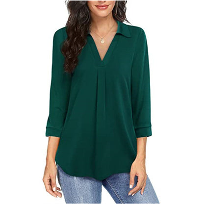Women's Blouse V-Neck Short Sleeve Elegant