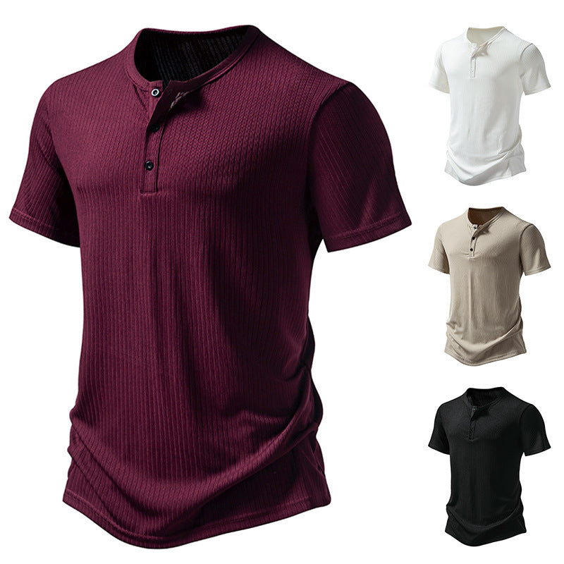 Herren Kurzarm-Shirt Modern Strukturiert Knopf-Details - IdealeKleiden