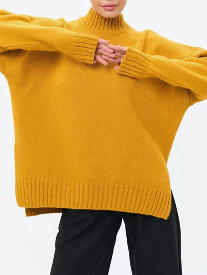 Oversized Ribbed Semi-High Collar Sweater