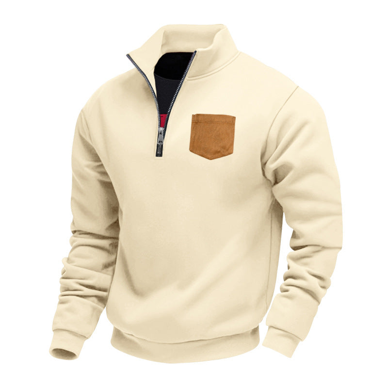 Men's Modern Half-Zip Sweatshirt Chest Pocket