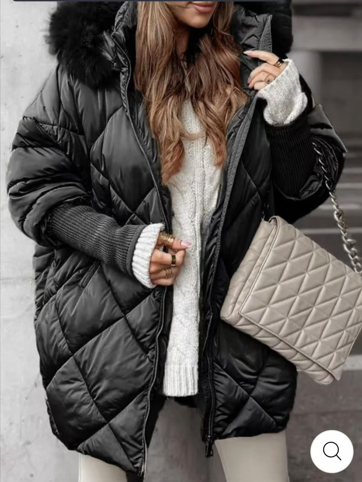 Women's Winter Parka Quilted Jacket Detachable Hood