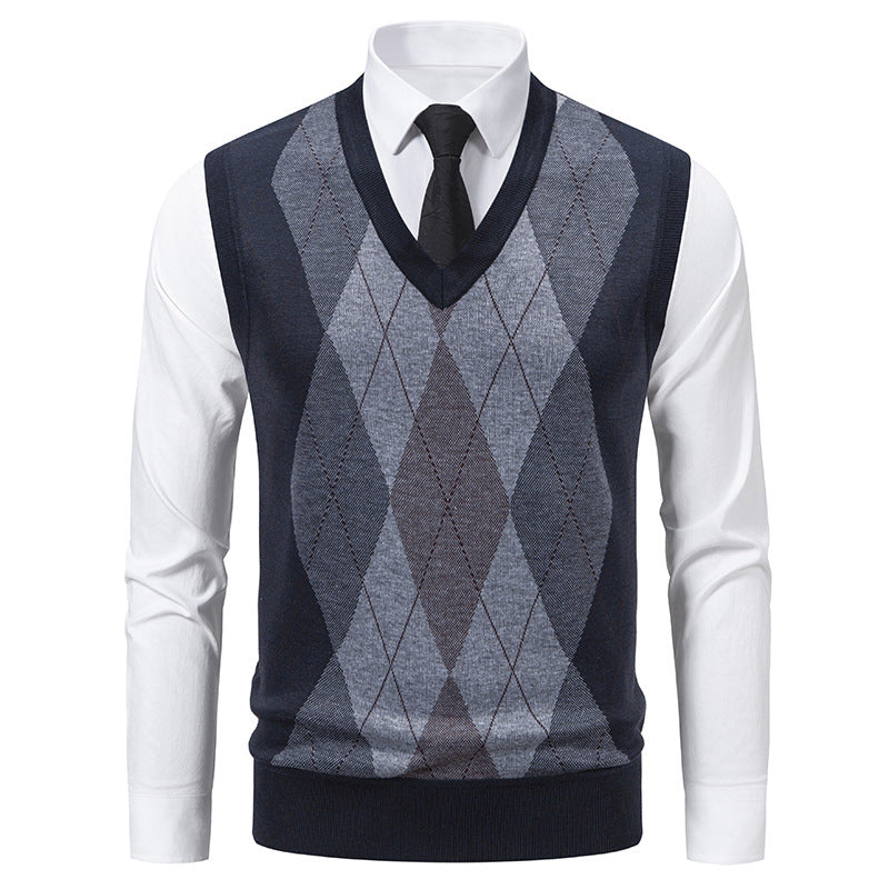 Men's V-Neck Pullover Classic Diamond Pattern