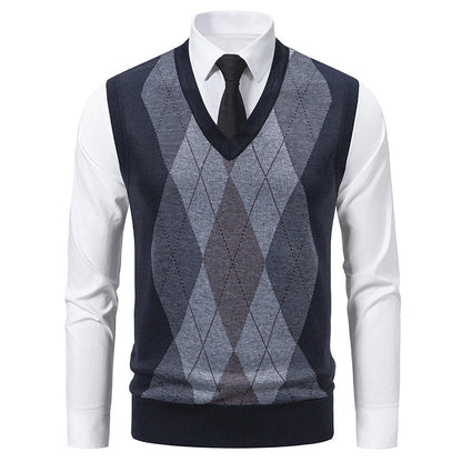 Men's V-Neck Pullover Classic Diamond Pattern