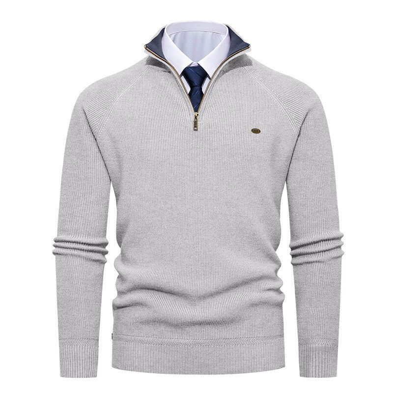 Men's Elegant Stand-Up Collar Zipper Knitted Sweater