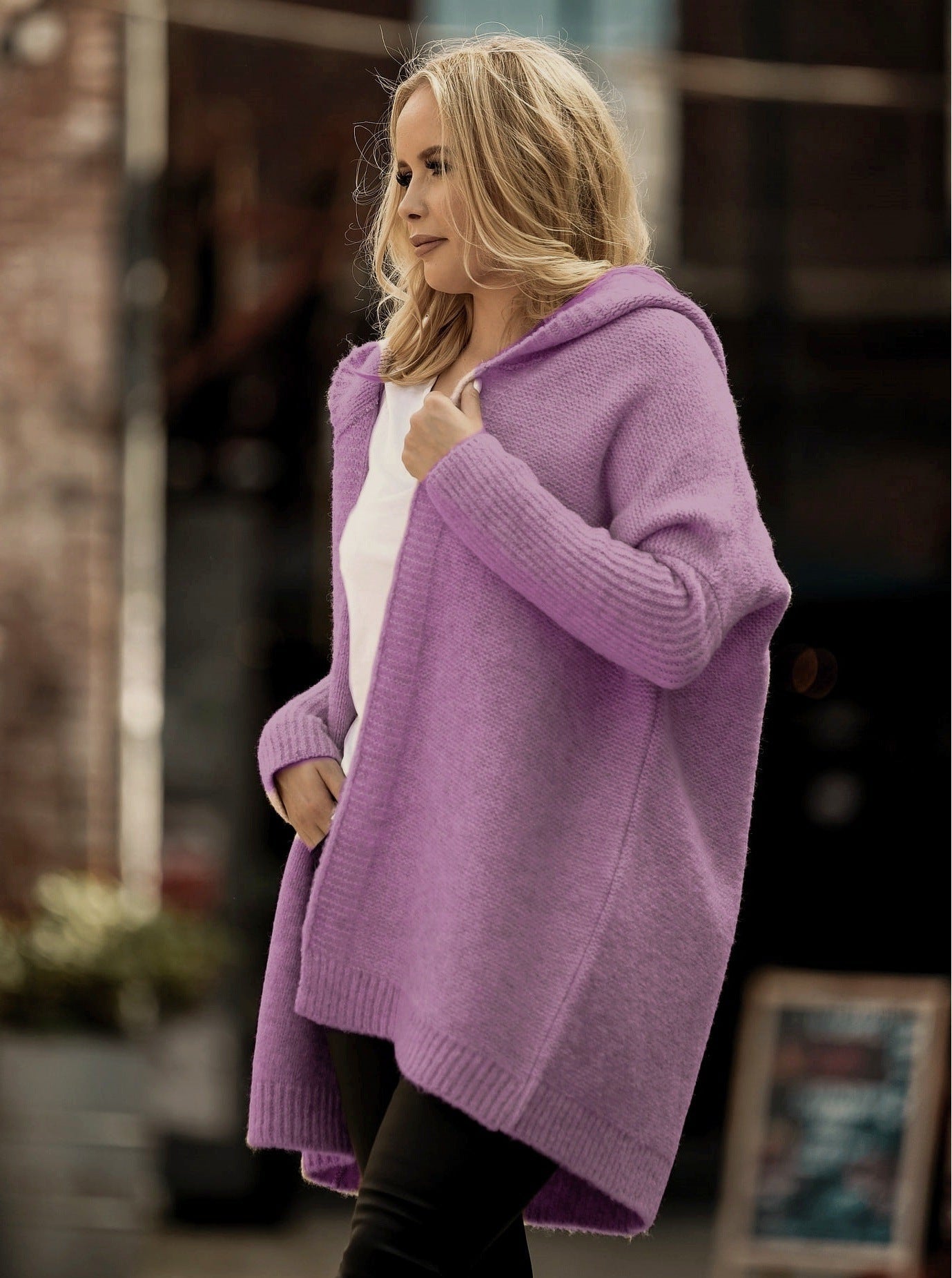 Large Cardigan Oversized Hood Wool Blend
