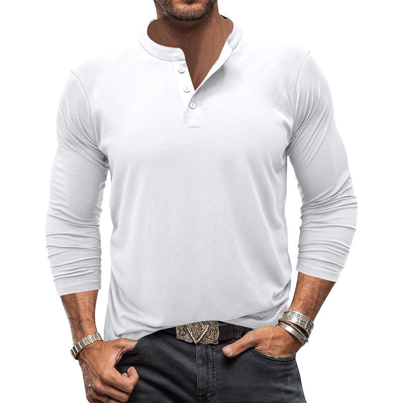 Men's Long-Sleeve T-Shirt with Elegant Button Placket