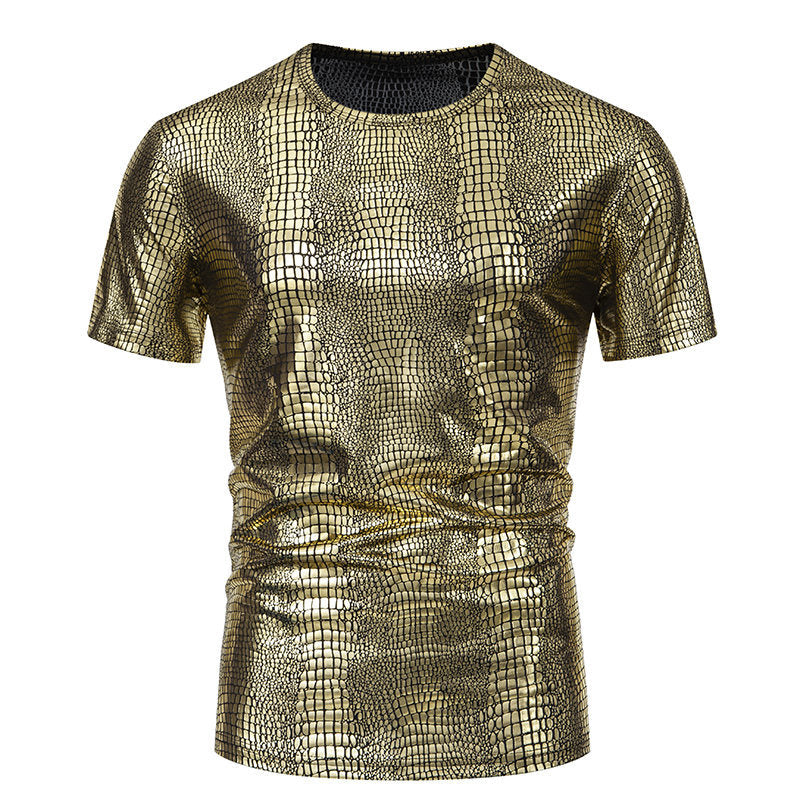 Men's Pullover Snake Leather Look Elegant Short Sleeve