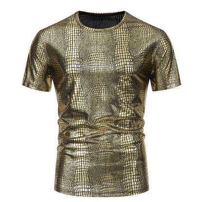 Men's Pullover Snake Leather Look Elegant Short Sleeve