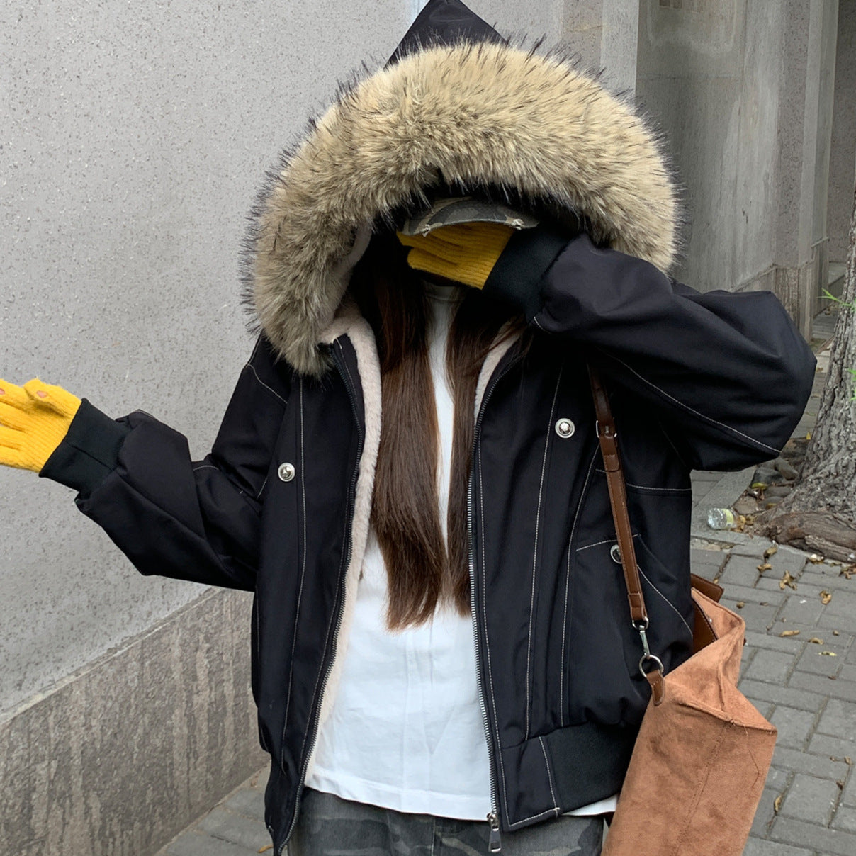 Women's Winter Jacket Warm Insulated with Detachable Fur Collar and XXL Pockets