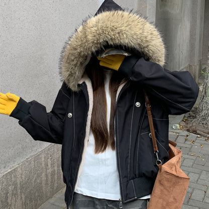 Women's Winter Jacket Warm Insulated with Detachable Fur Collar and XXL Pockets