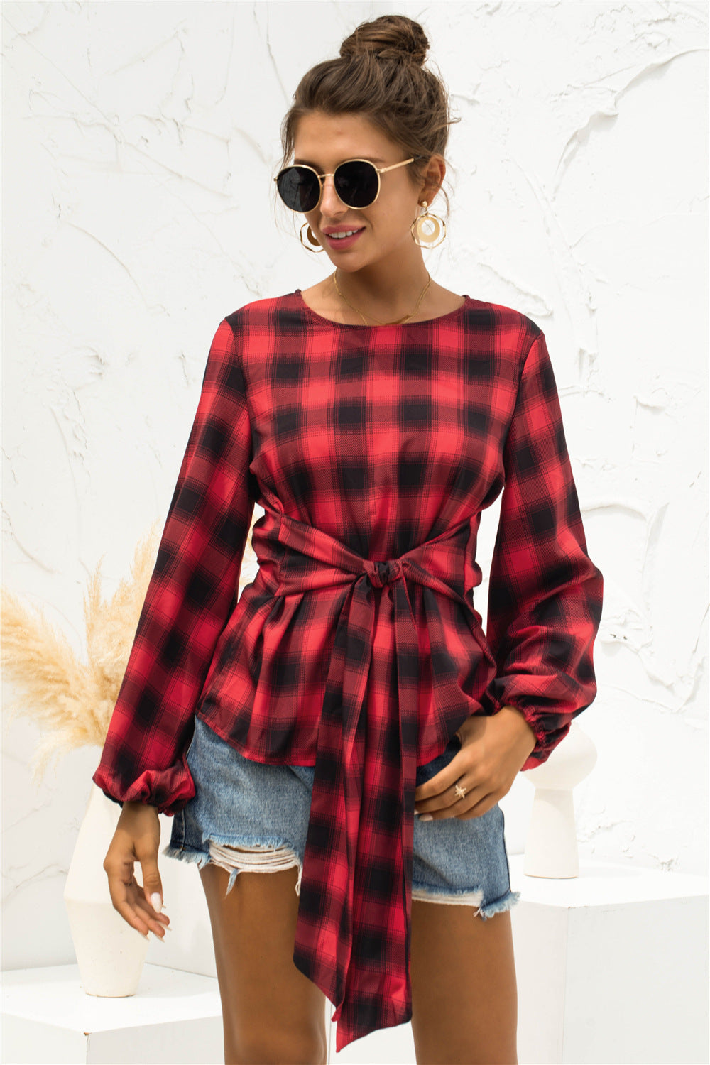Women's Blouse with Belt Elegant Design